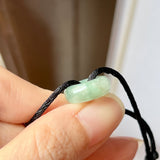 A-Grade Natural Bluish Green Jadeite Bagel on Infinity Silk Cord Bracelet No.190408