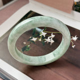 60mm A-Grade Light Green Jadeite Modern Round Bangle No.152154