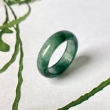 15.1mm A-Grade Natural Bluish Green Floral Jadeite Abacus Ring Band No.162096