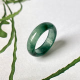 15.1mm A-Grade Natural Bluish Green Floral Jadeite Abacus Ring Band No.162096