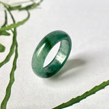 15.1mm A-Grade Natural Bluish Green Floral Jadeite Abacus Ring Band No.162096