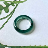 15.1mm A-Grade Natural Bluish Green Floral Jadeite Abacus Ring Band No.162096