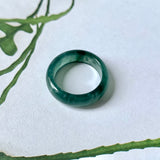 15.1mm A-Grade Natural Bluish Green Floral Jadeite Abacus Ring Band No.162096