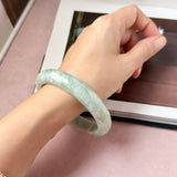 60mm A-Grade Light Green Jadeite Modern Round Bangle No.152154