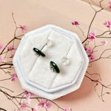 A-Grade Natural Dark Bluish Green Jadeite Donut Stud Earrings (Lilac Flower) No. 180827