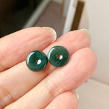 A-Grade Natural Dark Bluish Green Jadeite Donut Stud Earrings (Lilac Flower) No. 180827