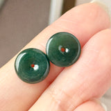 A-Grade Natural Dark Bluish Green Jadeite Donut Stud Earrings (Lilac Flower) No. 180827