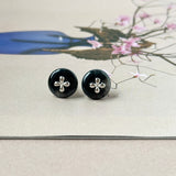 A-Grade Natural Black Jadeite Donut Stud Earrings (Lilac Flower) No. 180814