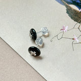 A-Grade Natural Black Jadeite Donut Stud Earrings (Lilac Flower) No. 180814