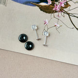 A-Grade Natural Black Jadeite Donut Stud Earrings (Lilac Flower) No. 180814