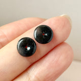 A-Grade Natural Black Jadeite Donut Stud Earrings (Lilac Flower) No. 180814