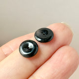 A-Grade Natural Black Jadeite Donut Stud Earrings (Lilac Flower) No. 180814