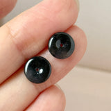 A-Grade Natural Black Jadeite Donut Stud Earrings (Lilac Flower) No. 180814