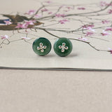 A-Grade Natural Bluish Green Jadeite Donut Stud Earrings (Lilac Flower) No. 180826