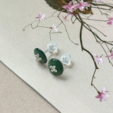 A-Grade Natural Bluish Green Jadeite Donut Stud Earrings (Lilac Flower) No. 180826