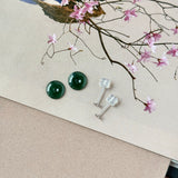 A-Grade Natural Bluish Green Jadeite Donut Stud Earrings (Lilac Flower) No. 180826