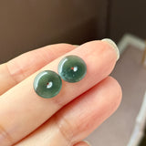 A-Grade Natural Bluish Green Jadeite Donut Stud Earrings (Lilac Flower) No. 180826