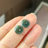 A-Grade Natural Bluish Green Jadeite Donut Stud Earrings (Lilac Flower) No. 180826
