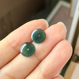 A-Grade Natural Bluish Green Jadeite Donut Stud Earrings (Lilac Flower) No. 180826