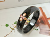 55.3mm A-Grade Natural Black Jadeite Modern Round Bangle No.151924