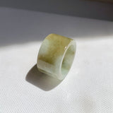 17mm A-Grade Natural White Yellowish Green Jadeite Archer Ring Band No. 161437