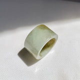 17mm A-Grade Natural White Yellowish Green Jadeite Archer Ring Band No. 161437