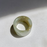 17mm A-Grade Natural White Yellowish Green Jadeite Archer Ring Band No. 161437