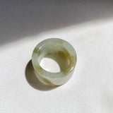 17mm A-Grade Natural White Yellowish Green Jadeite Archer Ring Band No. 161437