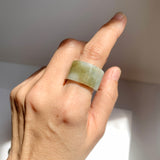 17mm A-Grade Natural White Yellowish Green Jadeite Archer Ring Band No. 161437