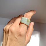 17mm A-Grade Natural White Yellowish Green Jadeite Archer Ring Band No. 161437