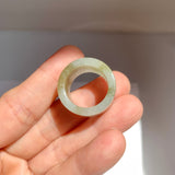 17mm A-Grade Natural White Yellowish Green Jadeite Archer Ring Band No. 161437