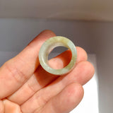 17mm A-Grade Natural White Yellowish Green Jadeite Archer Ring Band No. 161437