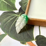 A-Grade Moss On Snow Jadeite Leaf Pendant No.172280