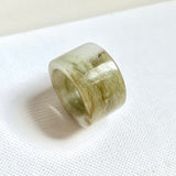17.2mm A-Grade Natural Yellowish Green White Jadeite Archer Ring Band No. 161922