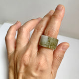 17.2mm A-Grade Natural Yellowish Green White Jadeite Archer Ring Band No. 161922