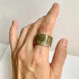 17.2mm A-Grade Natural Yellowish Green White Jadeite Archer Ring Band No. 161922