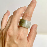 17.2mm A-Grade Natural Yellowish Green White Jadeite Archer Ring Band No. 161922