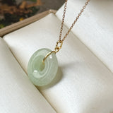 A-Grade Natural Light Yellowish Green Jadeite Ancient Coin Donut Pendant No.172823