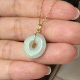 A-Grade Natural Light Yellowish Green Jadeite Ancient Coin Donut Pendant No.172823