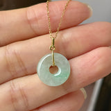 A-Grade Natural Moss On Snow Jadeite Ancient Coin Donut Pendant No.172820