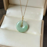 A-Grade Natura Moss On Snow Jadeite Ancient Coin Donut Pendant No.172824