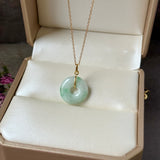 A-Grade Natural Moss On Snow Jadeite Ancient Coin Donut Pendant No.172821