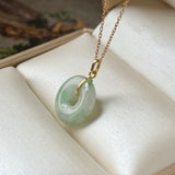 A-Grade Natural Moss On Snow Jadeite Ancient Coin Donut Pendant No.172821