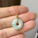 A-Grade Natural Moss On Snow Jadeite Ancient Coin Donut Pendant No.172821