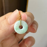 A-Grade Natural Moss On Snow Jadeite Ancient Coin Donut Pendant No.172821