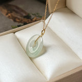 Icy A-Grade Natura Moss On Snow Jadeite Ancient Coin Donut Pendant No.172822