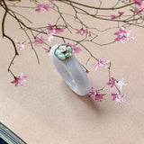 16.8mm A-Grade Natural Jadeite Joseon Dynasty Ring (Cherry Blossom) No.162555