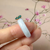 16.8mm A-Grade Natural Jadeite Joseon Dynasty Ring (Cherry Blossom) No.162555