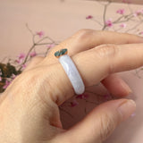 16.8mm A-Grade Natural Jadeite Joseon Dynasty Ring (Cherry Blossom) No.162555