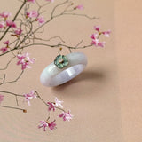 17mm A-Grade Natural Jadeite Joseon Dynasty Ring (Cherry Blossom) No.162557